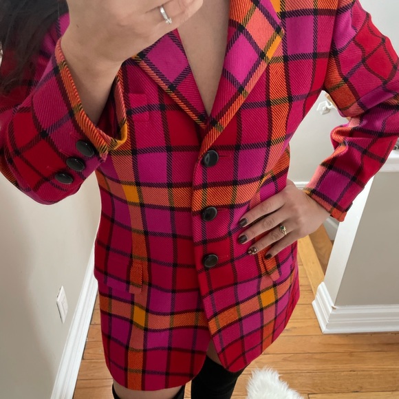 Escada By Margaretha Ley Red Plaid Notch Lapel Long Sleeve Wool Blazer s… - Picture 5 of 12